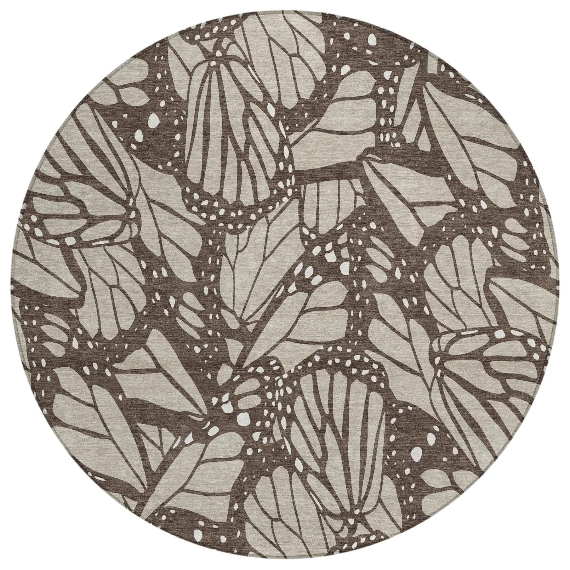 8' Beige And Brown Round Animal Print Washable Indoor Outdoor Area Rug Homeroots Outdoor
