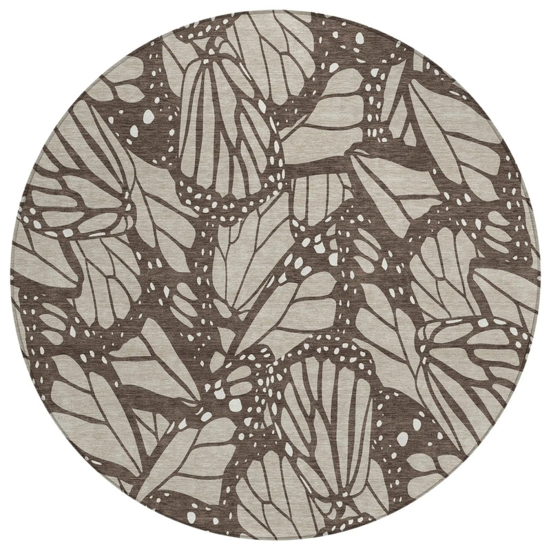 8' Beige And Brown Round Animal Print Washable Indoor Outdoor Area Rug Homeroots Outdoor