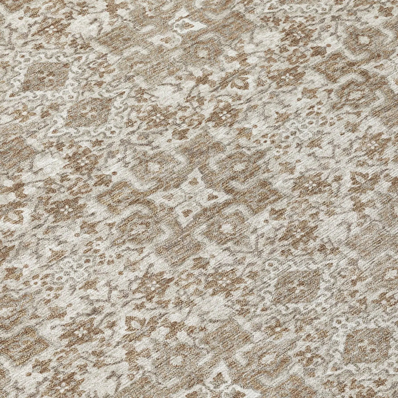 8' Beige And Brown Round Damask Washable Indoor Outdoor Area Rug Homeroots Outdoor
