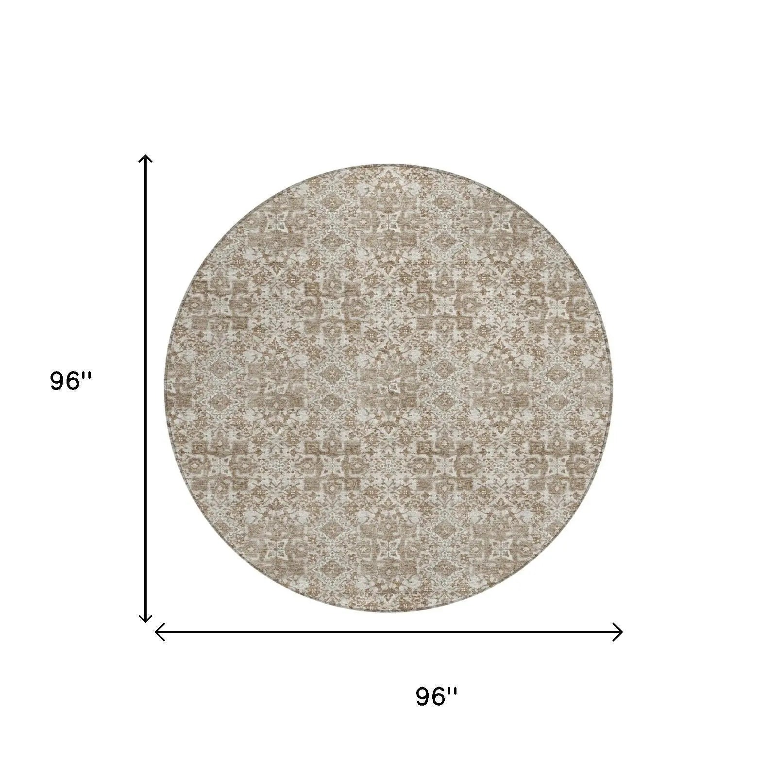 8' Beige And Brown Round Damask Washable Indoor Outdoor Area Rug Homeroots Outdoor