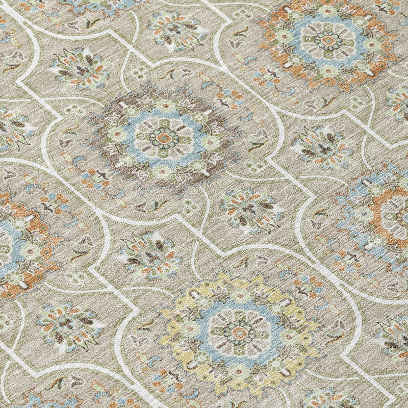8' Beige And Brown Round Floral Medallion Washable Indoor Outdoor Area Rug Homeroots Outdoor