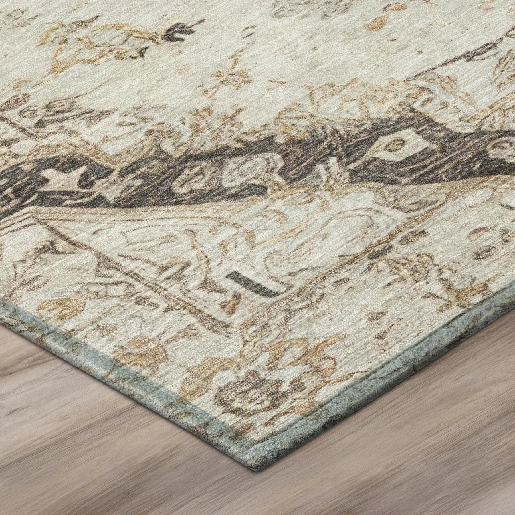 8' Beige And Brown Round Floral Medallion Washable Indoor Outdoor Area Rug Homeroots Outdoor