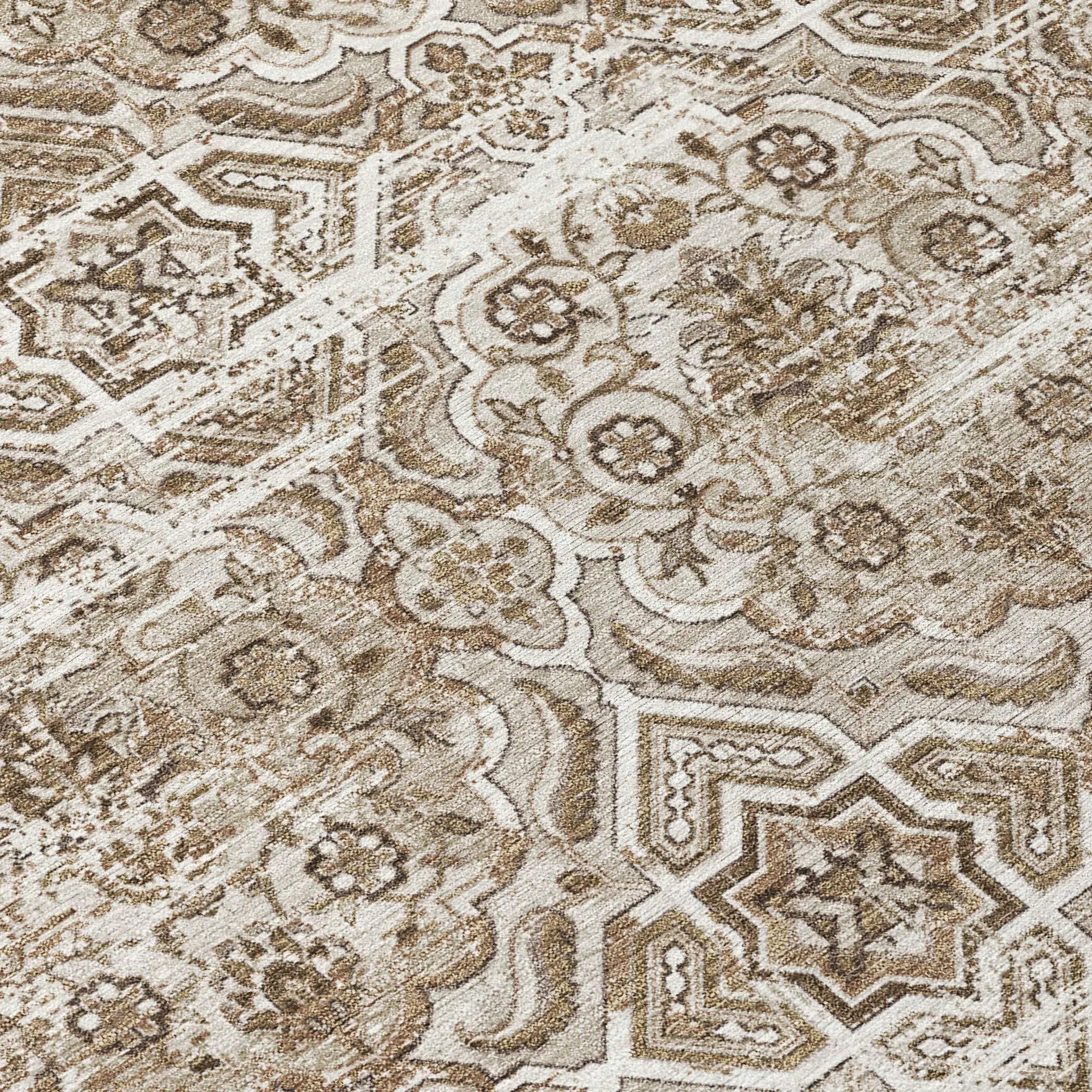 8' Beige And Brown Round Floral Washable Indoor Outdoor Area Rug Homeroots Outdoor