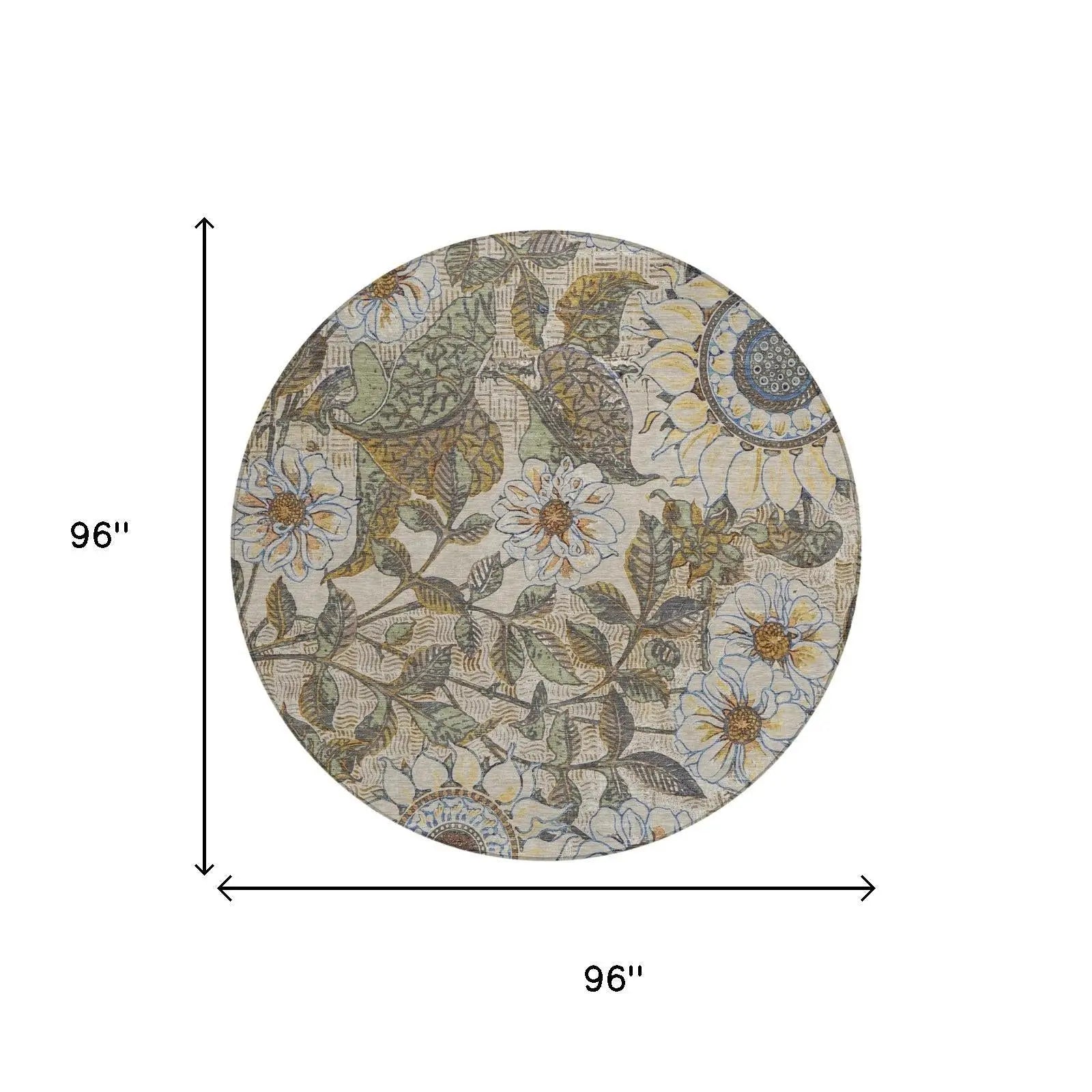 8' Beige And Brown Round Floral Washable Indoor Outdoor Area Rug Homeroots Outdoor