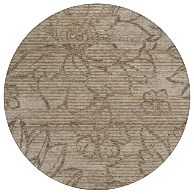 8' Beige And Brown Round Floral Washable Indoor Outdoor Area Rug Homeroots Outdoor