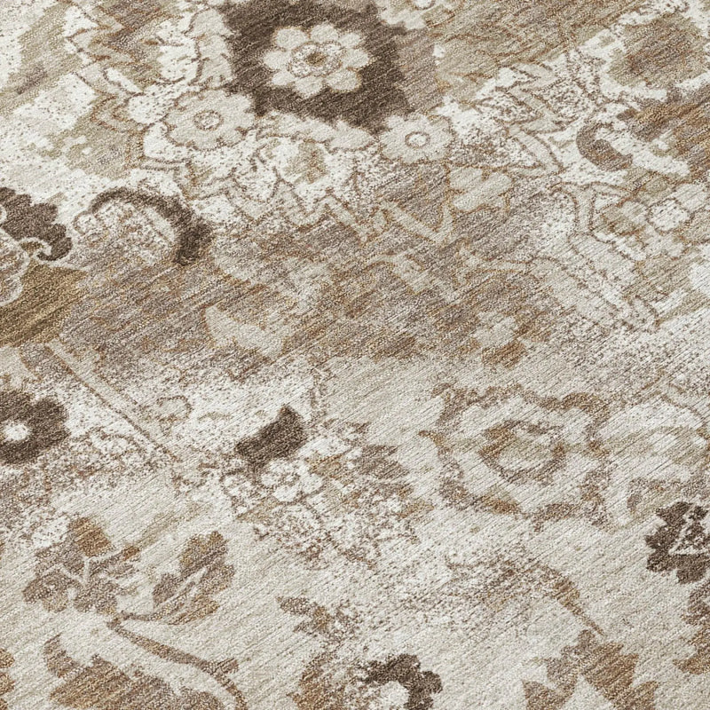 8' Beige And Brown Round Floral Washable Indoor Outdoor Area Rug Homeroots Outdoor