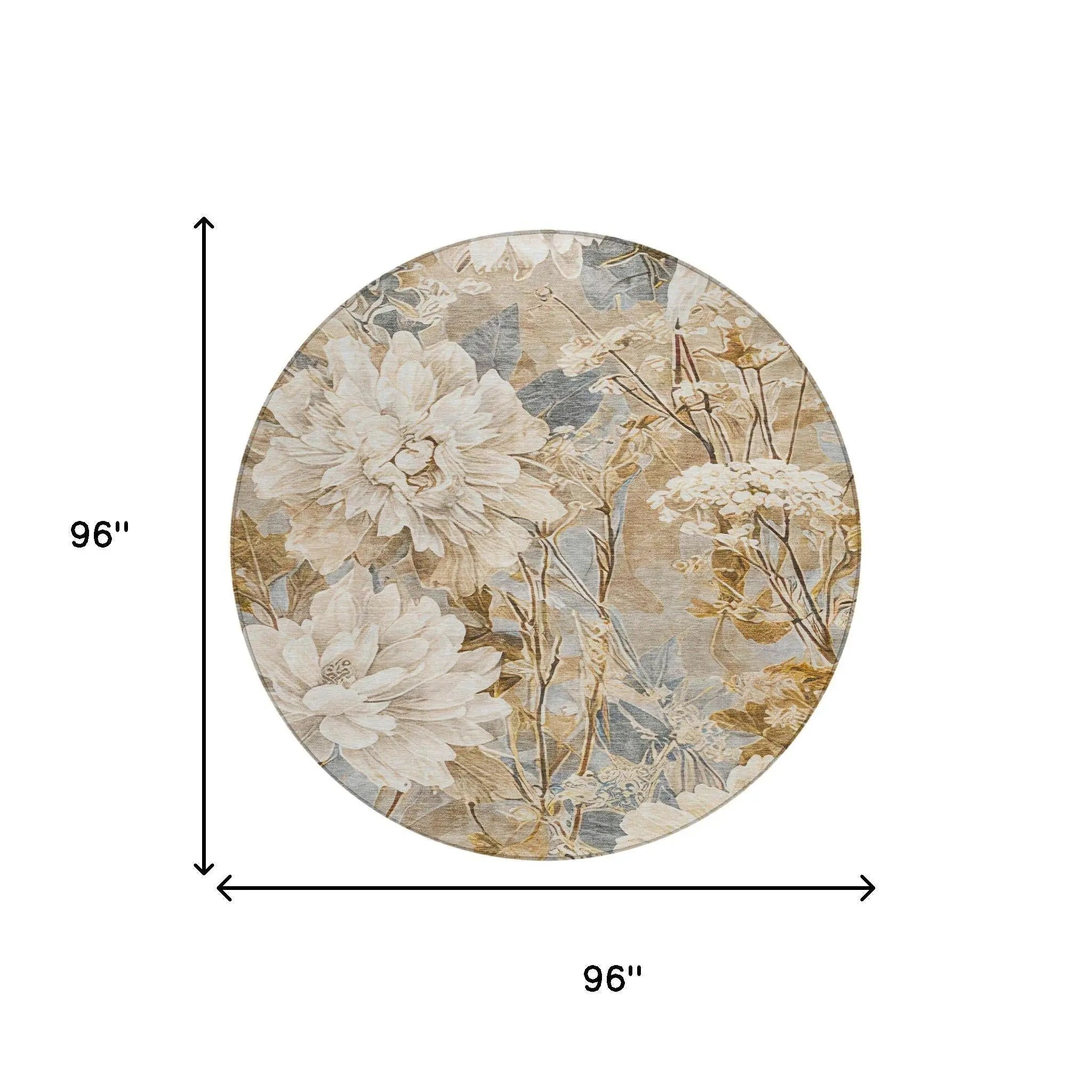 8' Beige And Brown Round Floral Washable Indoor Outdoor Area Rug Homeroots Outdoor