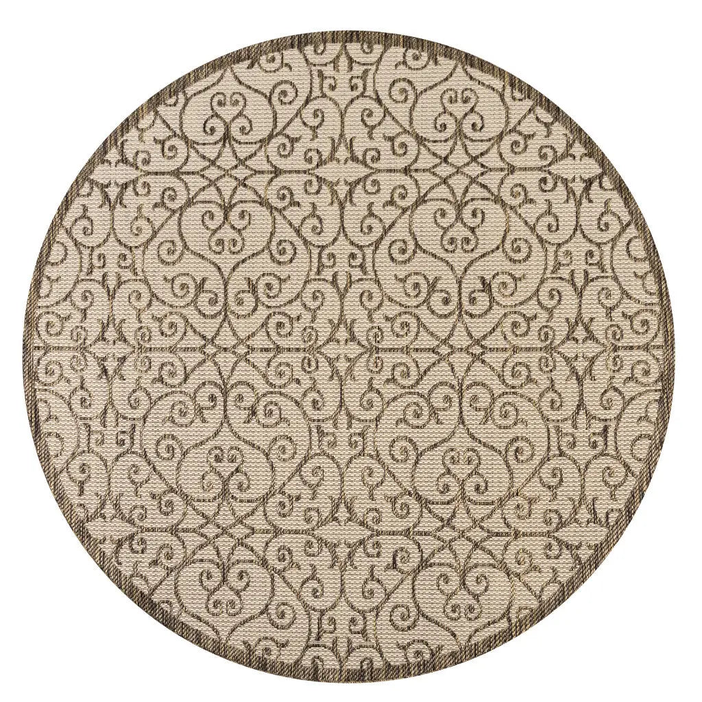 8' Beige And Brown Round Geometric Indoor Outdoor Area Rug Homeroots Outdoor