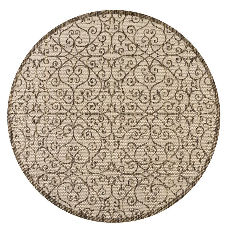 8' Beige And Brown Round Geometric Indoor Outdoor Area Rug Homeroots Outdoor