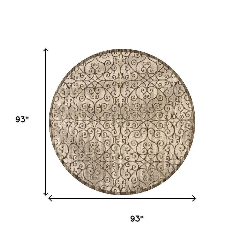 8' Beige And Brown Round Geometric Indoor Outdoor Area Rug Homeroots Outdoor