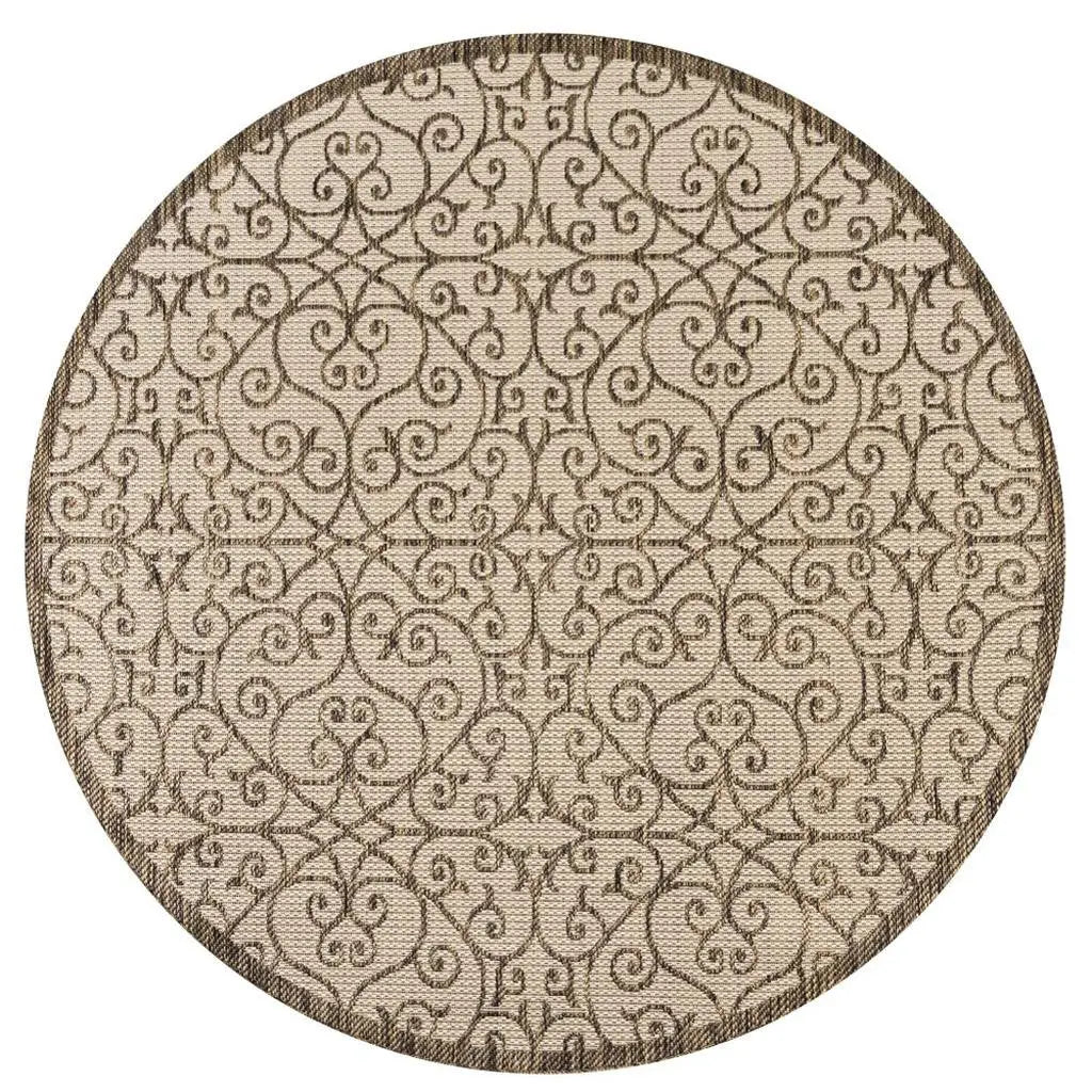8' Beige And Brown Round Geometric Indoor Outdoor Area Rug Homeroots Outdoor