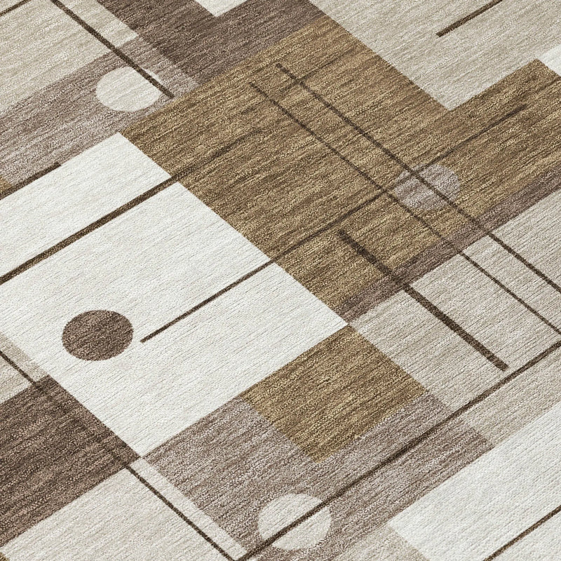 8' Beige And Brown Round Geometric Washable Indoor Outdoor Area Rug Homeroots Outdoor