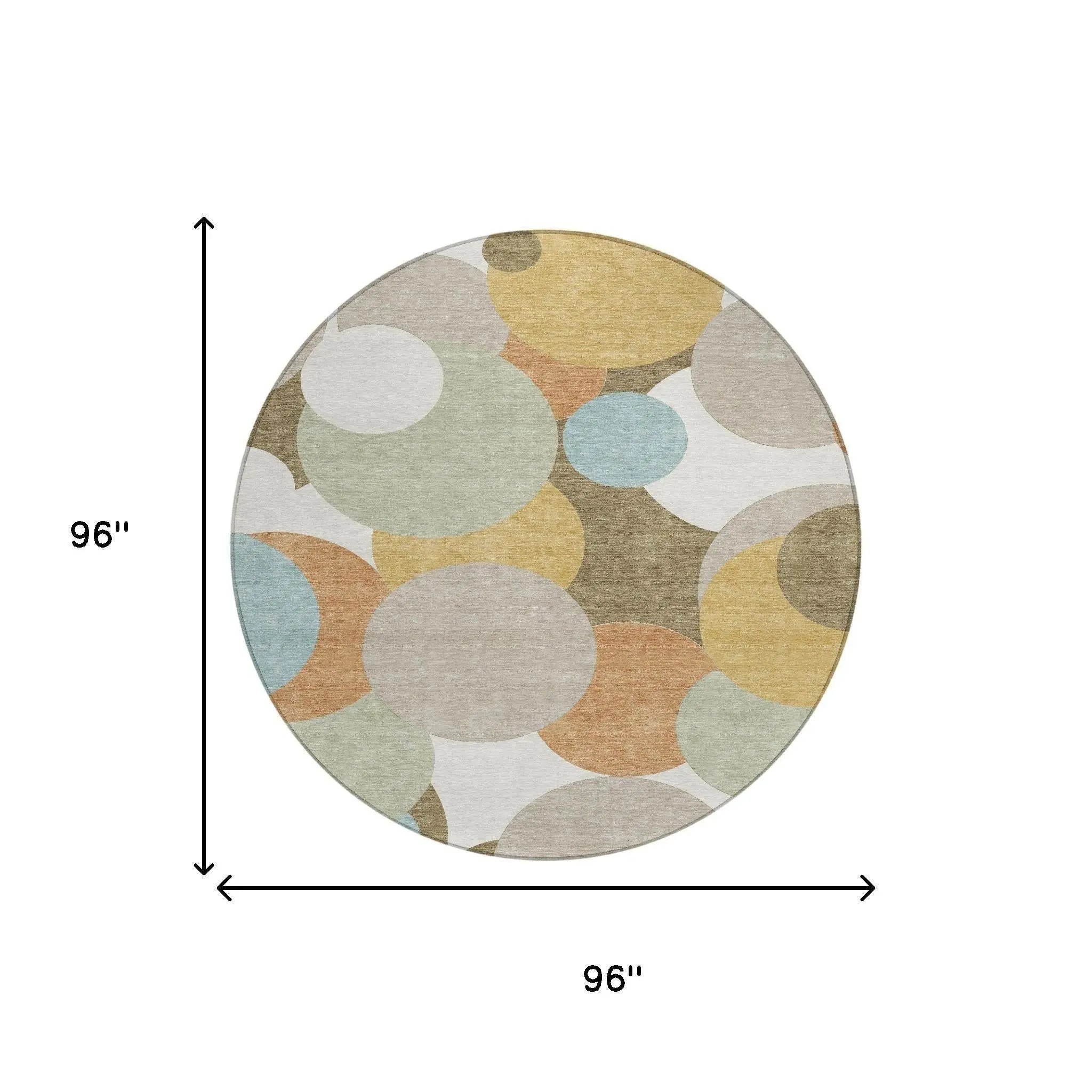 8' Beige And Brown Round Geometric Washable Indoor Outdoor Area Rug Homeroots Outdoor