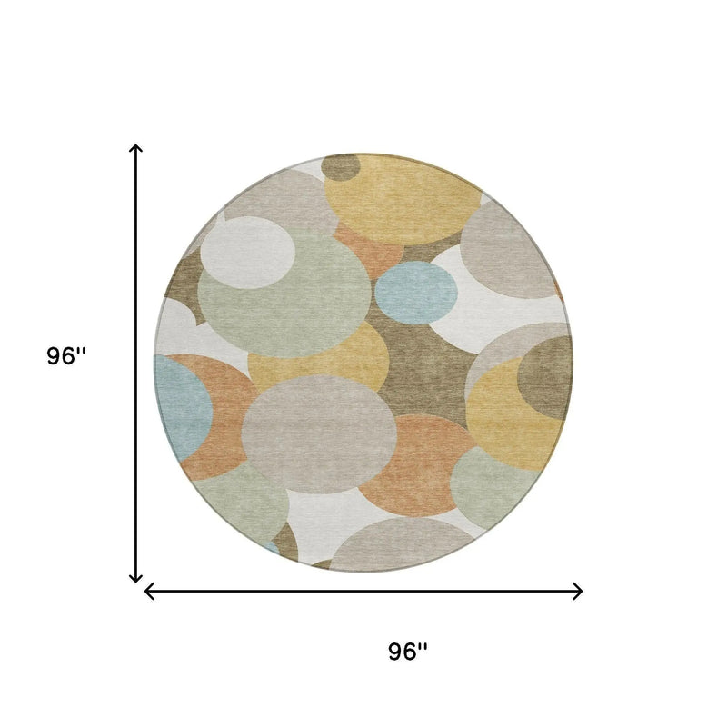 8' Beige And Brown Round Geometric Washable Indoor Outdoor Area Rug Homeroots Outdoor