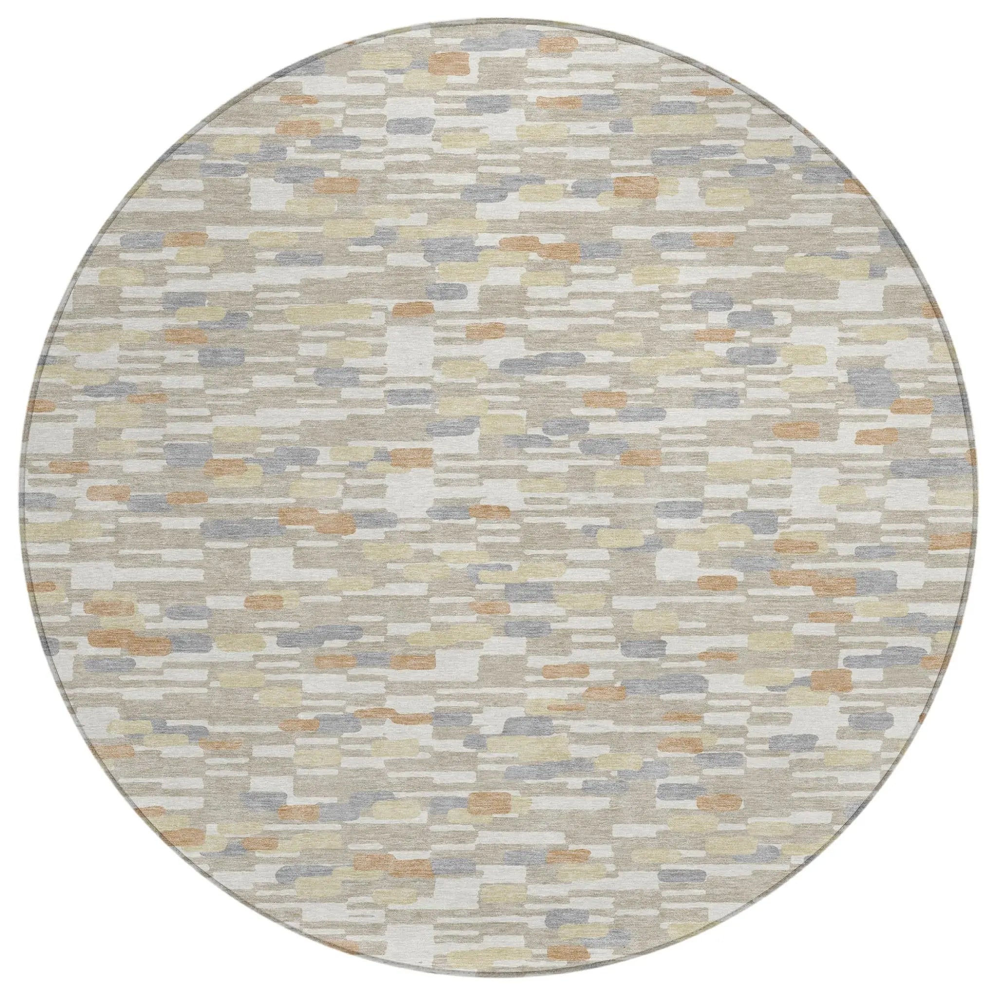 8' Beige And Brown Round Geometric Washable Indoor Outdoor Area Rug Homeroots Outdoor
