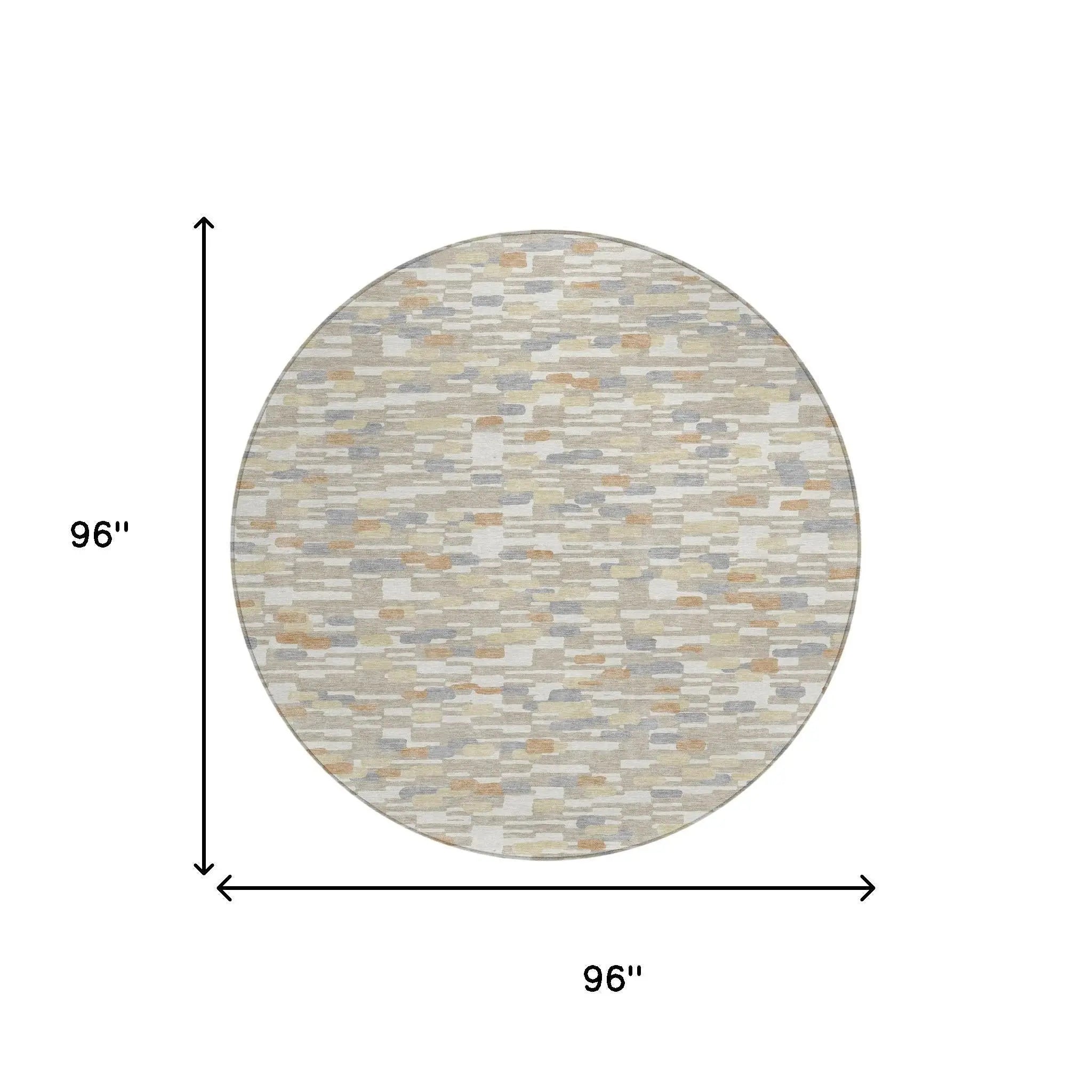 8' Beige And Brown Round Geometric Washable Indoor Outdoor Area Rug Homeroots Outdoor
