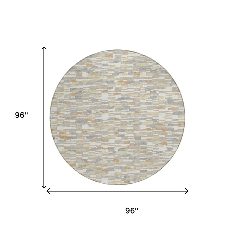 8' Beige And Brown Round Geometric Washable Indoor Outdoor Area Rug Homeroots Outdoor