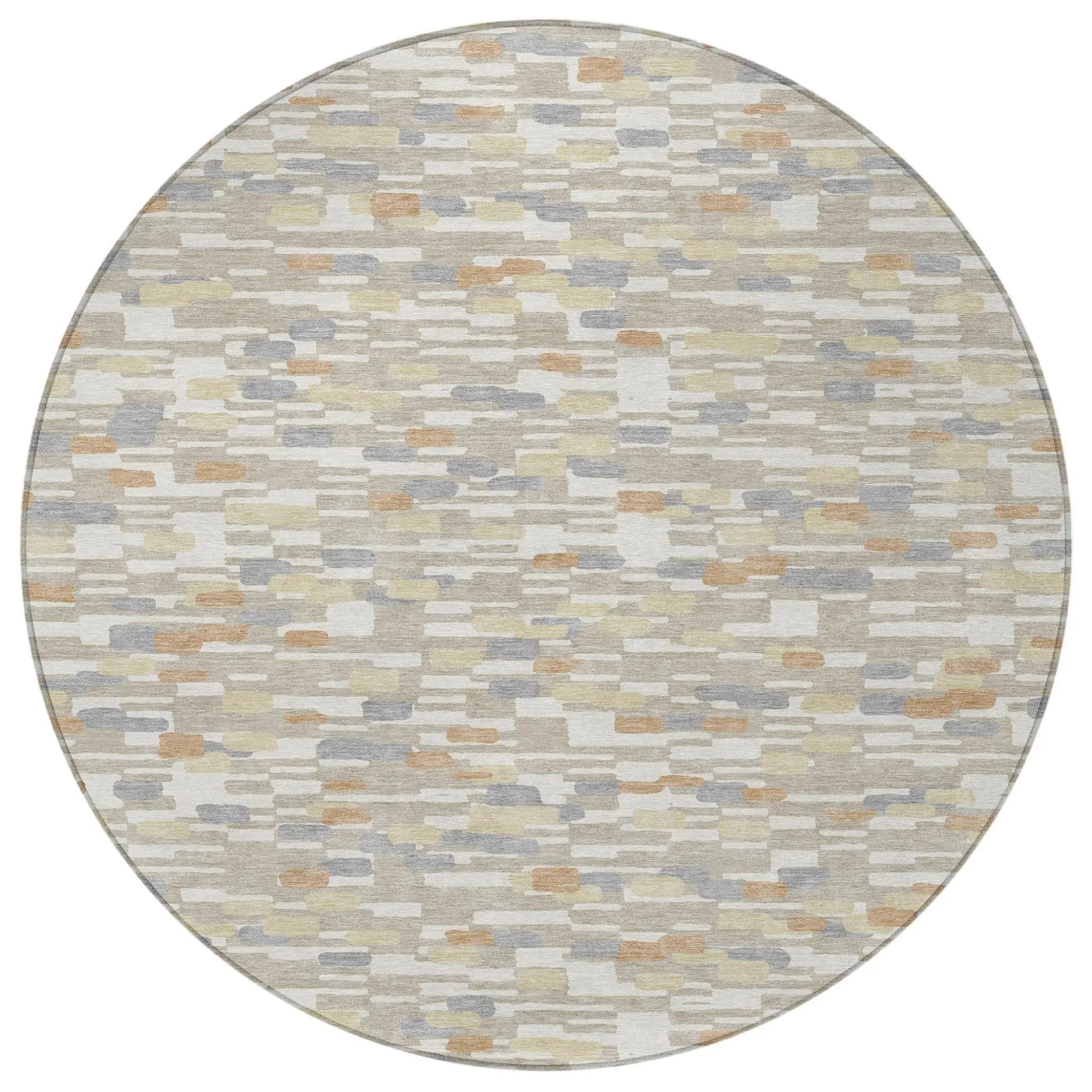 8' Beige And Brown Round Geometric Washable Indoor Outdoor Area Rug Homeroots Outdoor