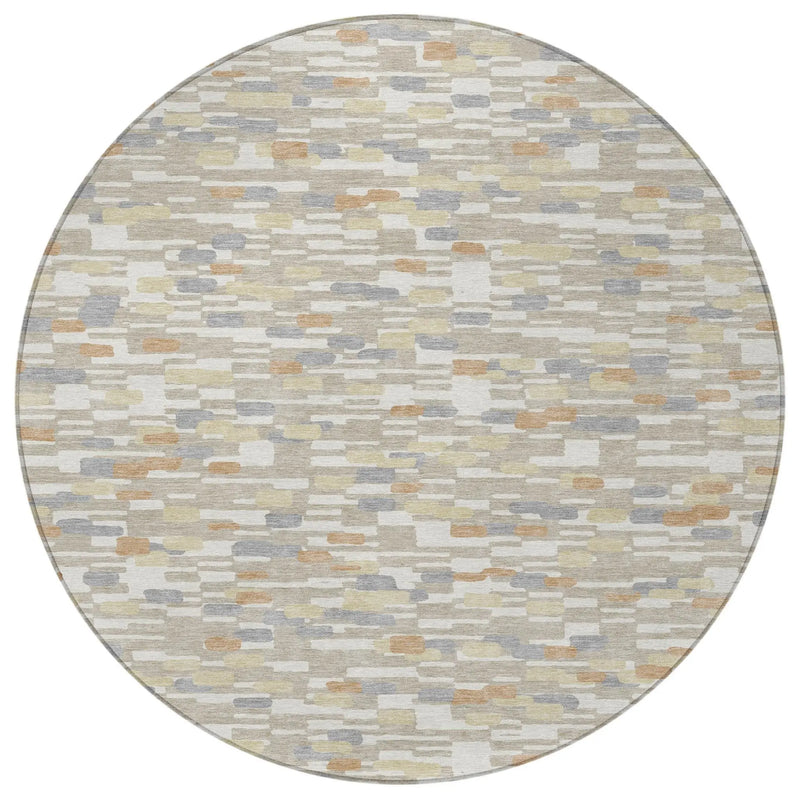 8' Beige And Brown Round Geometric Washable Indoor Outdoor Area Rug Homeroots Outdoor