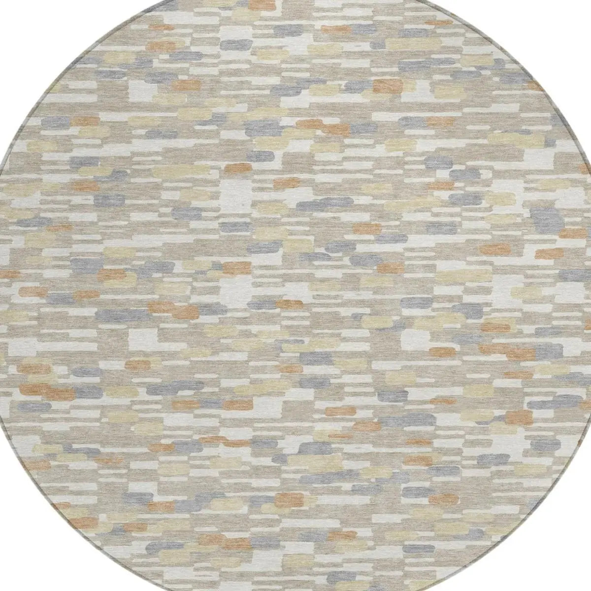 8' Beige And Brown Round Geometric Washable Indoor Outdoor Area Rug Homeroots Outdoor