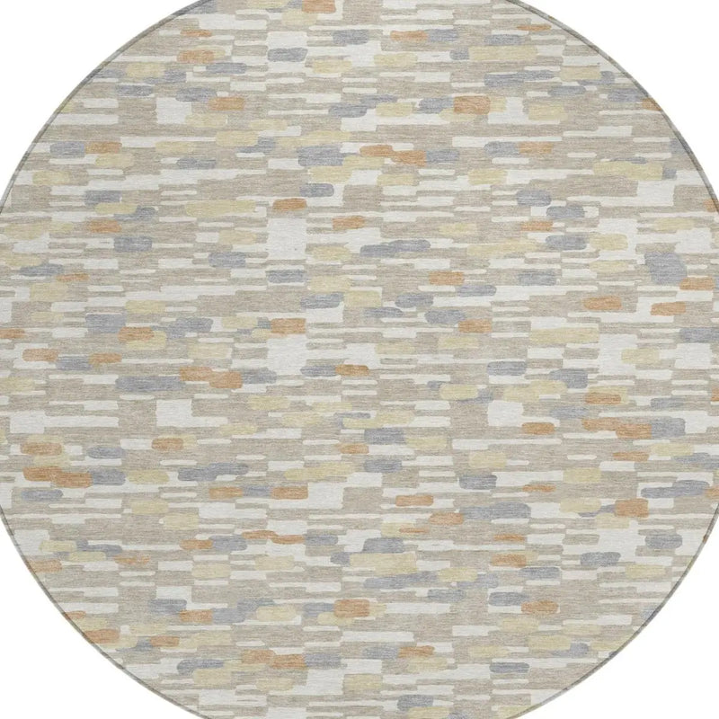 8' Beige And Brown Round Geometric Washable Indoor Outdoor Area Rug Homeroots Outdoor