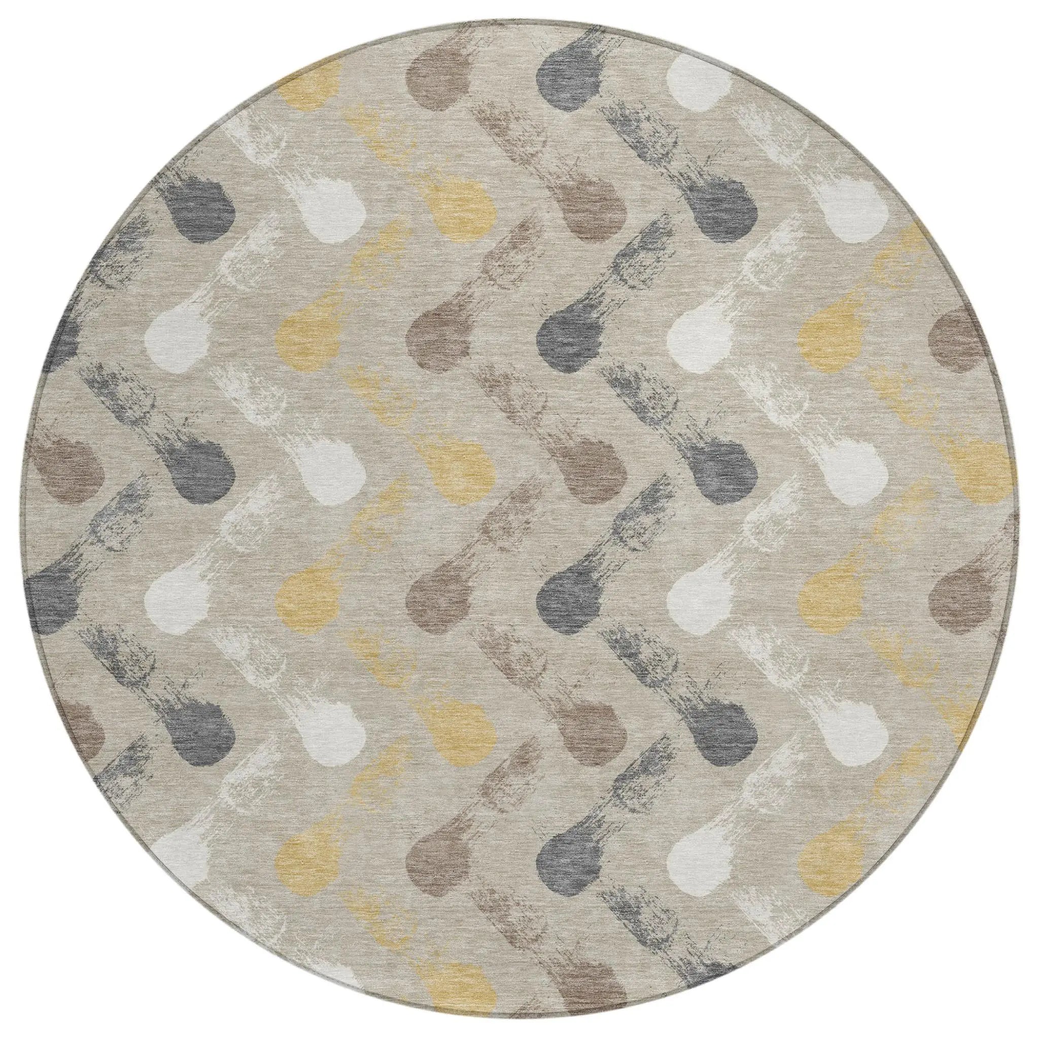 8' Beige And Brown Round Geometric Washable Indoor Outdoor Area Rug Homeroots Outdoor