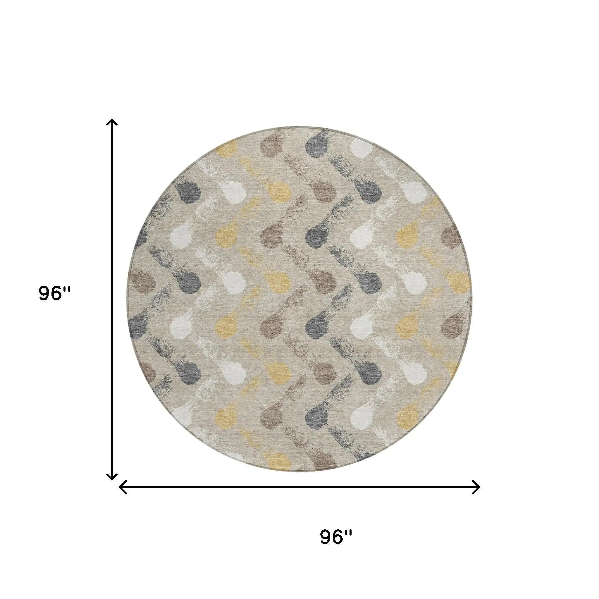 8' Beige And Brown Round Geometric Washable Indoor Outdoor Area Rug Homeroots Outdoor