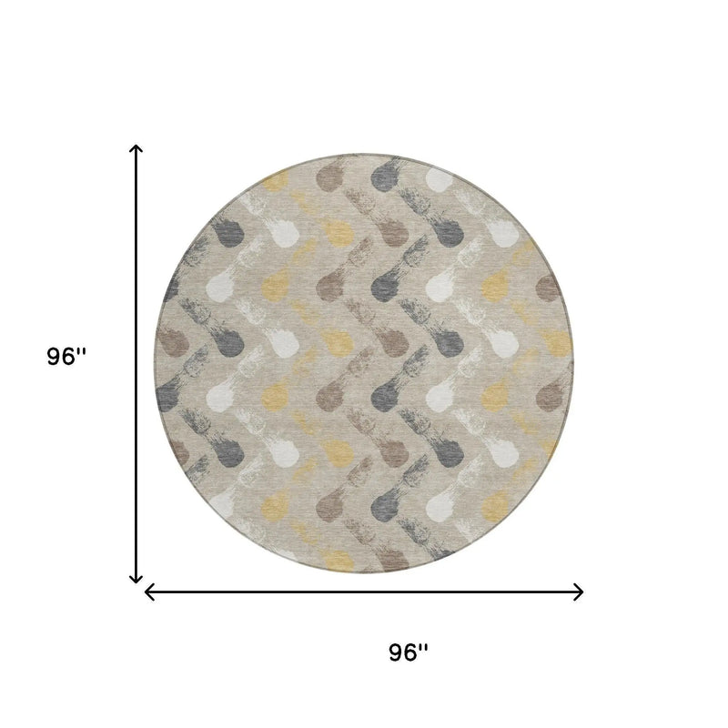 8' Beige And Brown Round Geometric Washable Indoor Outdoor Area Rug Homeroots Outdoor