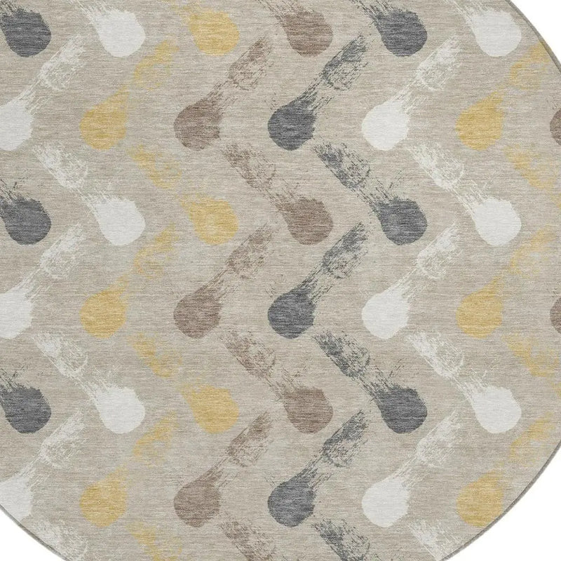8' Beige And Brown Round Geometric Washable Indoor Outdoor Area Rug Homeroots Outdoor