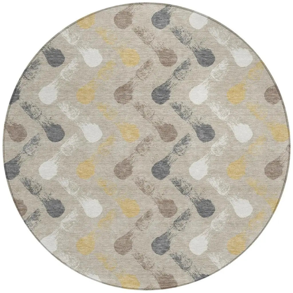 8' Beige And Brown Round Geometric Washable Indoor Outdoor Area Rug Homeroots Outdoor