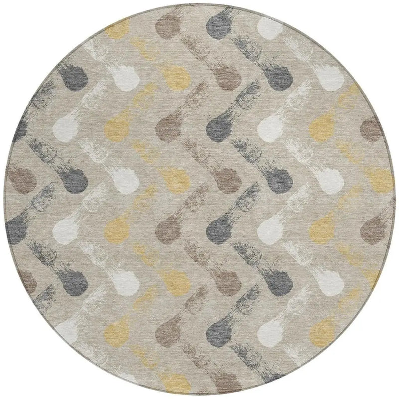 8' Beige And Brown Round Geometric Washable Indoor Outdoor Area Rug Homeroots Outdoor