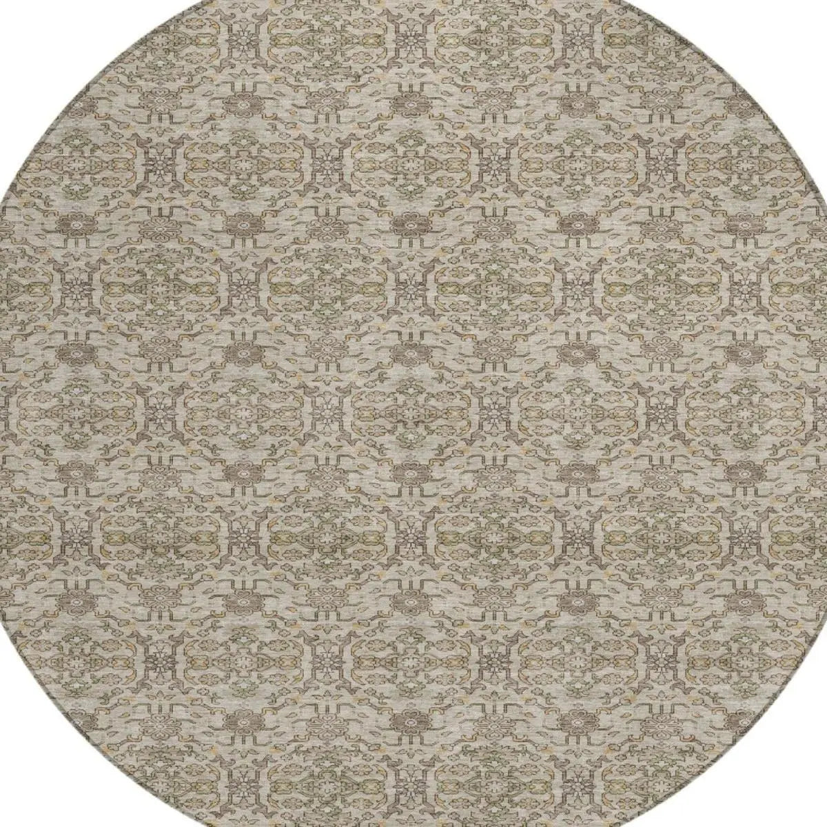 8' Beige And Brown Round Oriental Washable Indoor Outdoor Area Rug Homeroots Outdoor