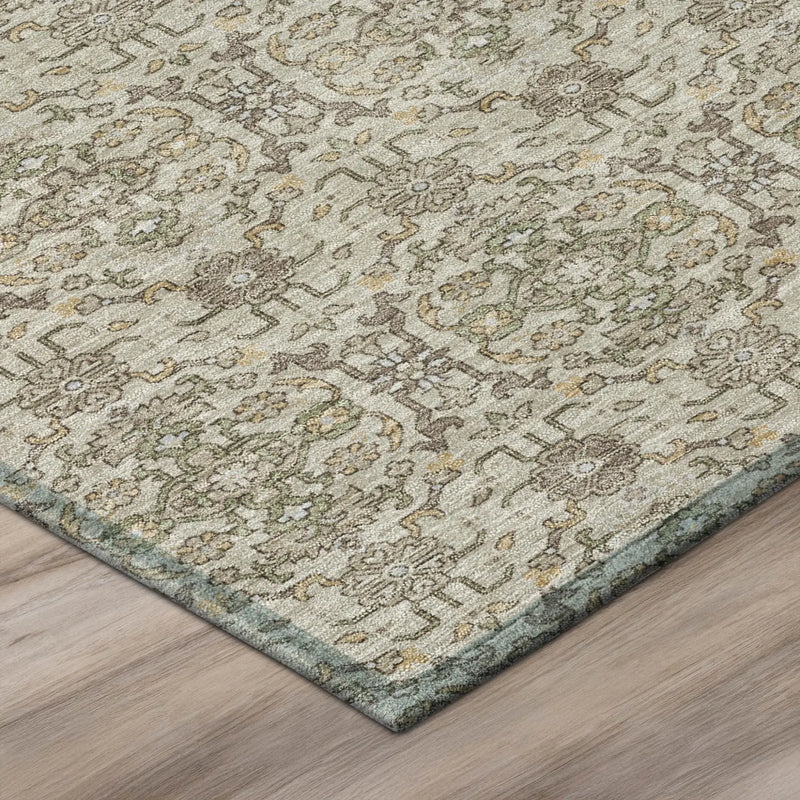 8' Beige And Brown Round Oriental Washable Indoor Outdoor Area Rug Homeroots Outdoor