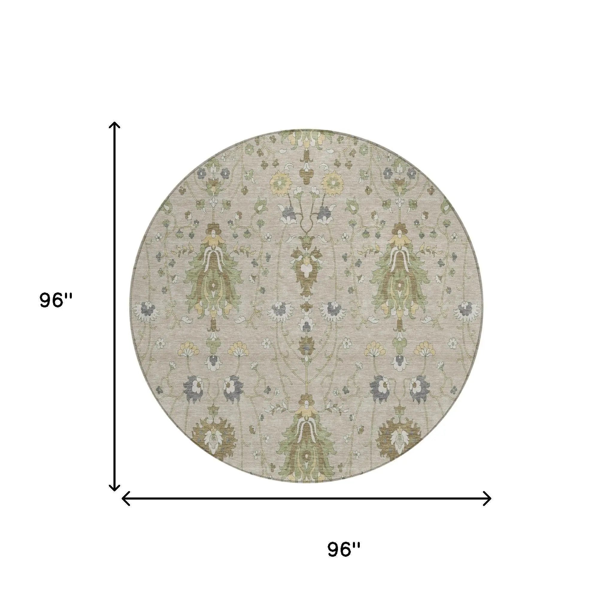 8' Beige And Brown Round Oriental Washable Indoor Outdoor Area Rug Homeroots Outdoor