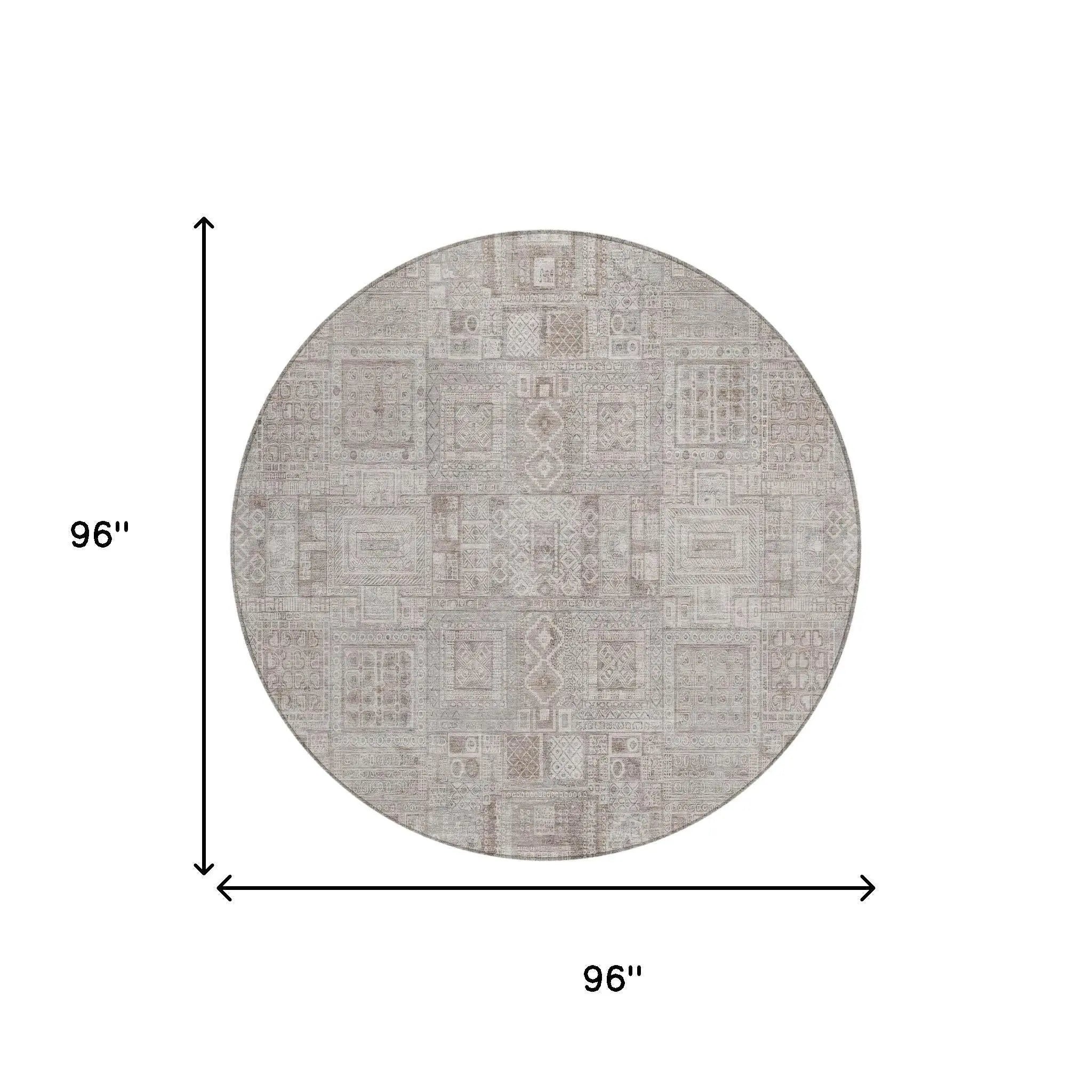 8' Beige And Brown Round Oriental Washable Indoor Outdoor Area Rug Homeroots Outdoor