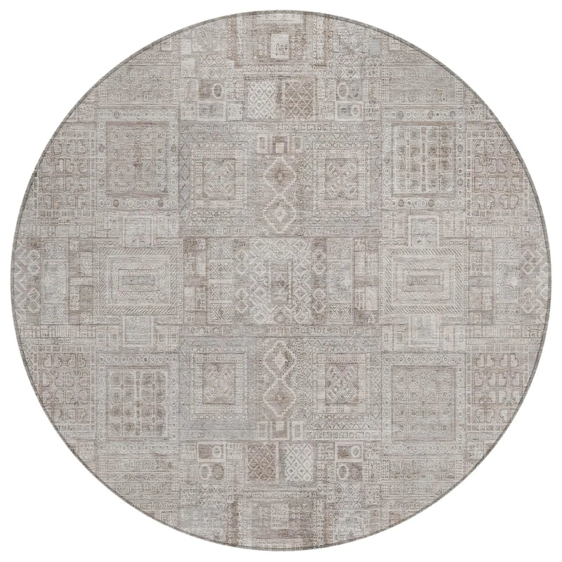 8' Beige And Brown Round Oriental Washable Indoor Outdoor Area Rug Homeroots Outdoor