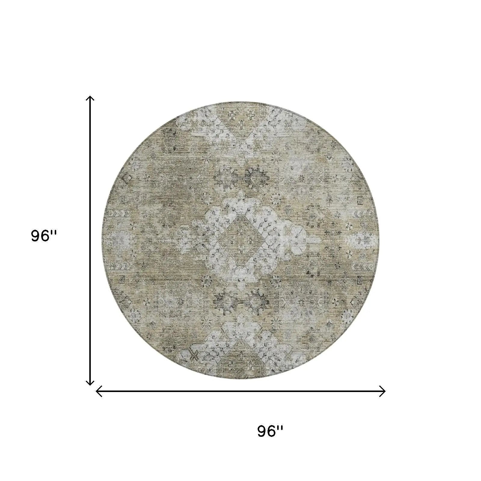 8' Beige And Brown Round Oriental Washable Indoor Outdoor Area Rug Homeroots Outdoor