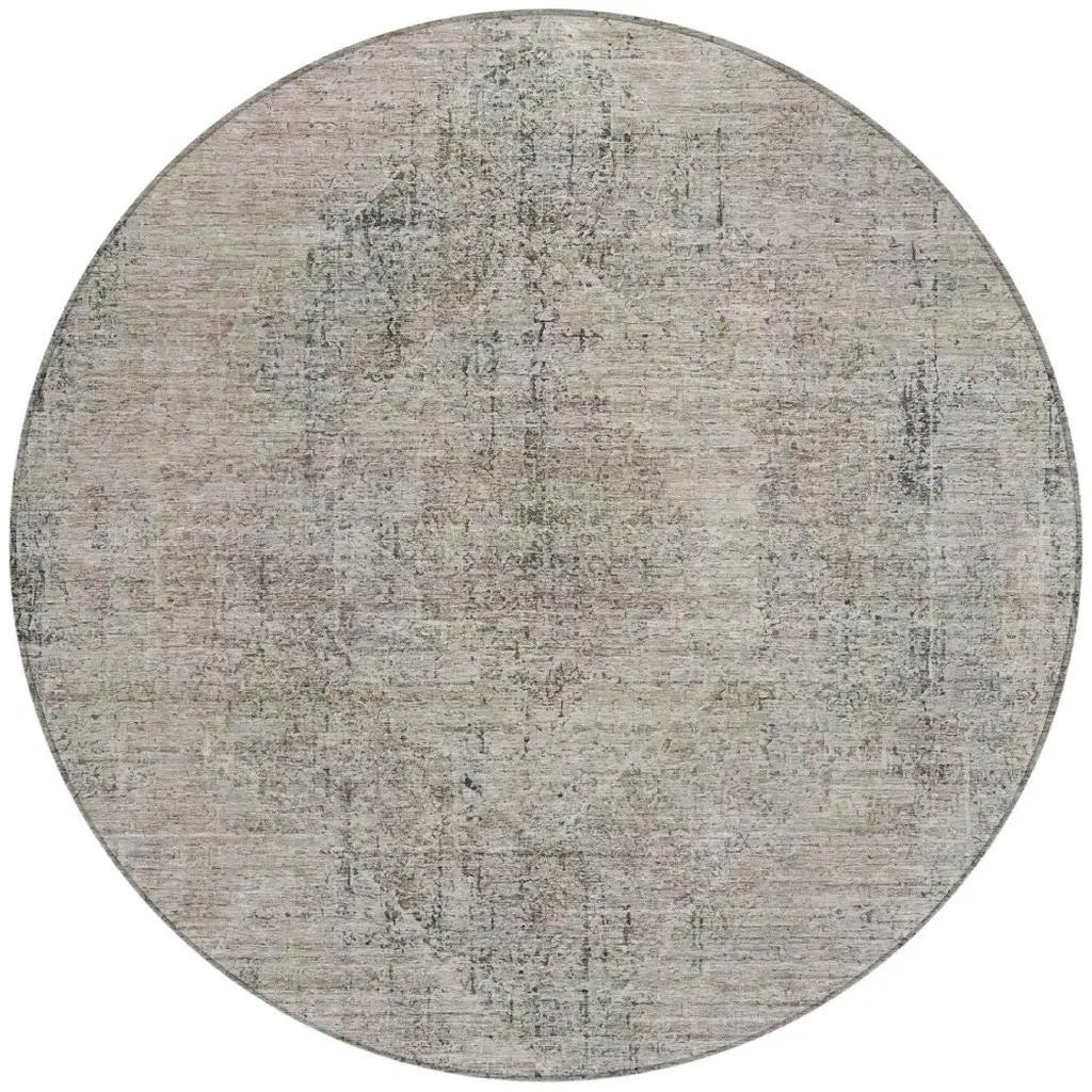 8' Beige And Brown Round Oriental Washable Indoor Outdoor Area Rug Homeroots Outdoor
