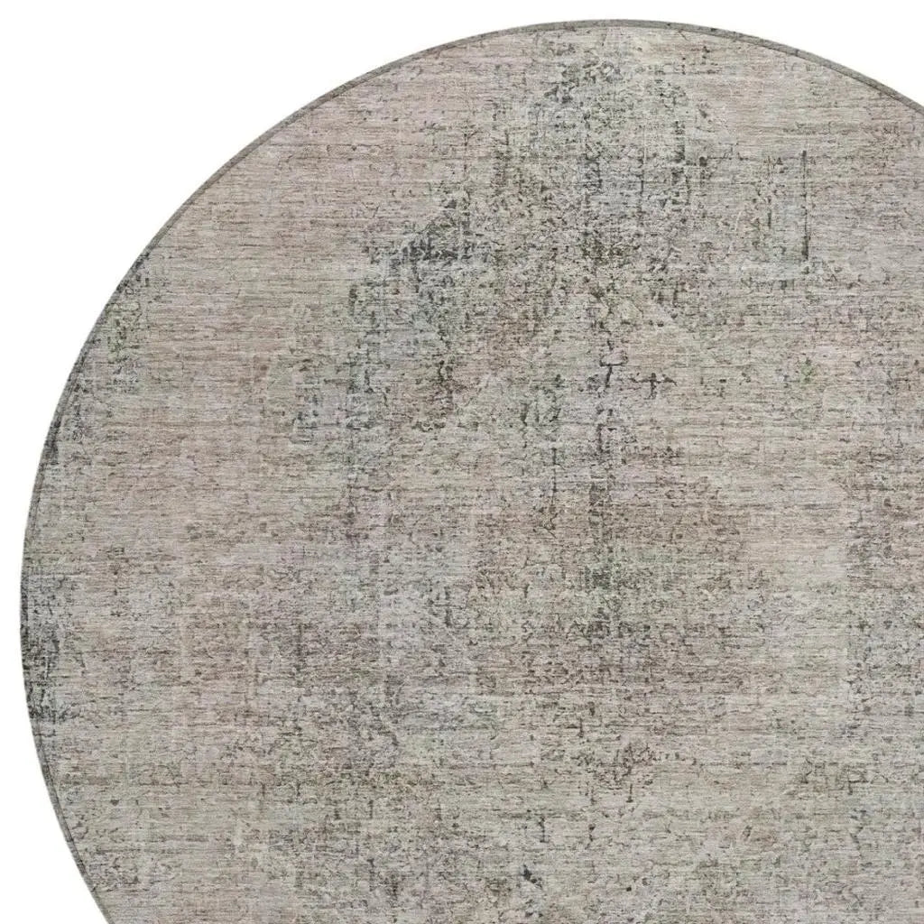 8' Beige And Brown Round Oriental Washable Indoor Outdoor Area Rug Homeroots Outdoor
