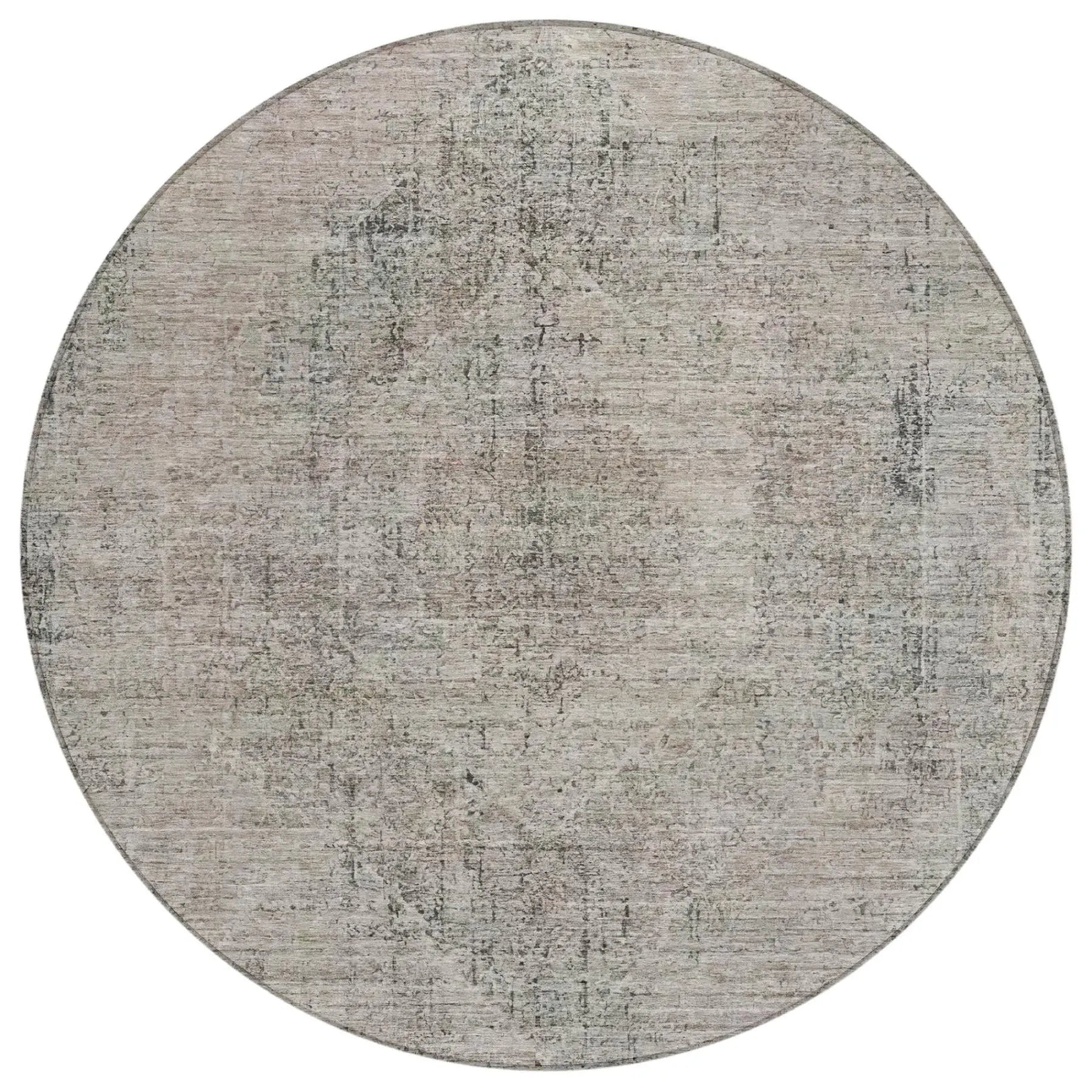 8' Beige And Brown Round Oriental Washable Indoor Outdoor Area Rug Homeroots Outdoor