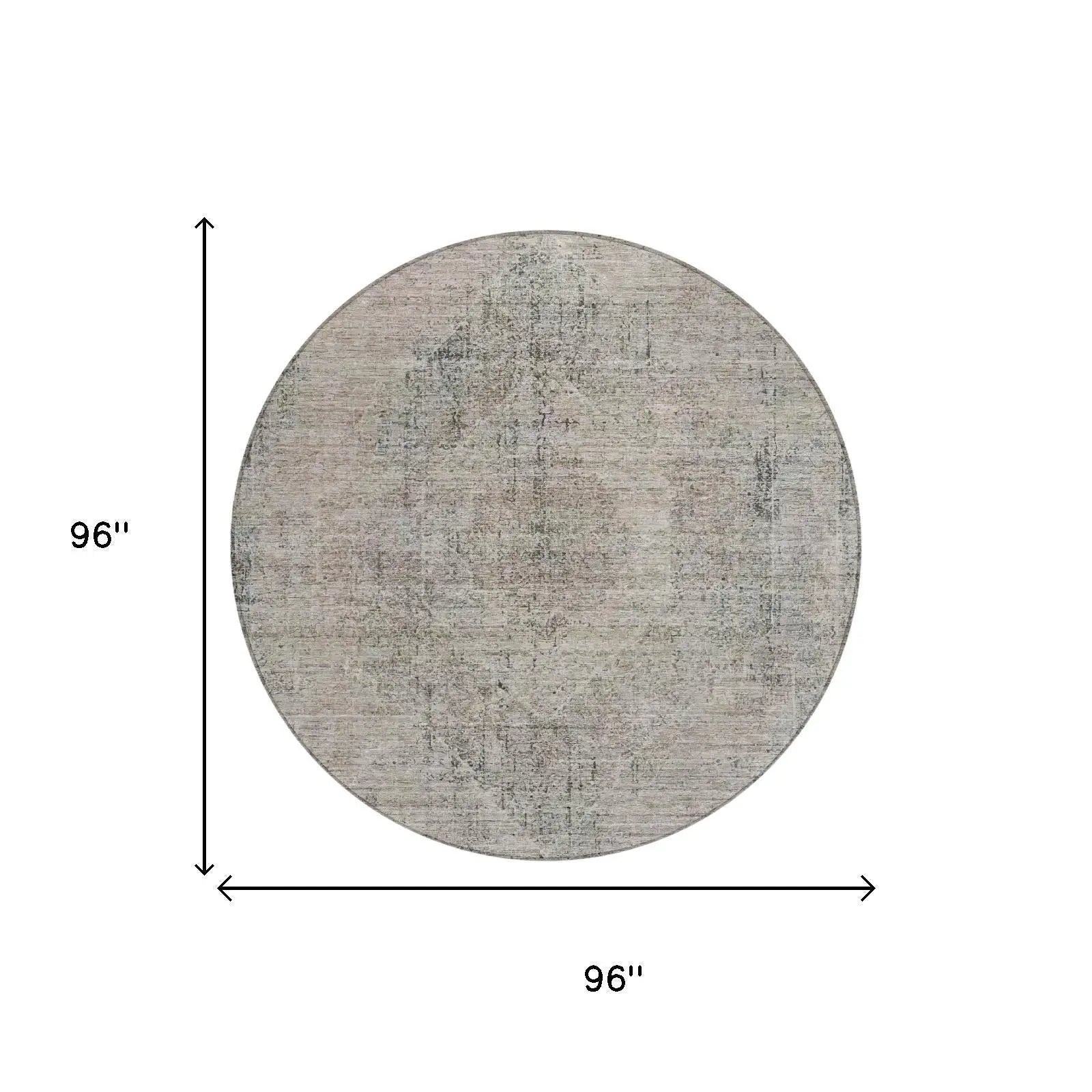 8' Beige And Brown Round Oriental Washable Indoor Outdoor Area Rug Homeroots Outdoor
