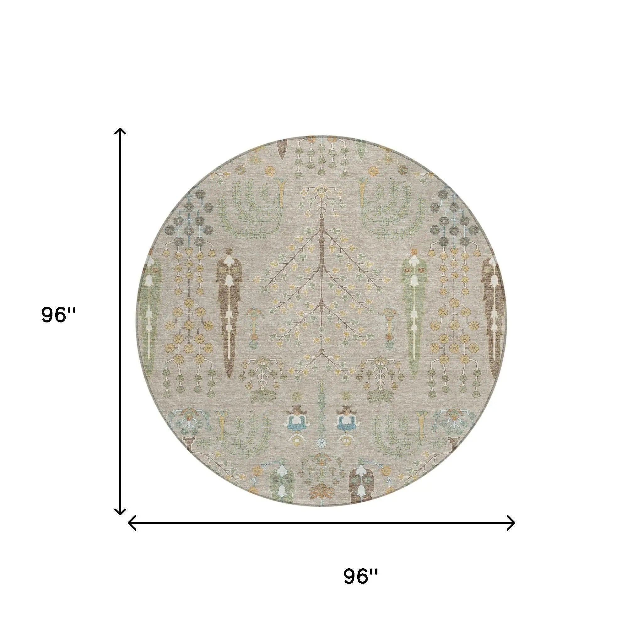 8' Beige And Brown Round Oriental Washable Indoor Outdoor Area Rug Homeroots Outdoor