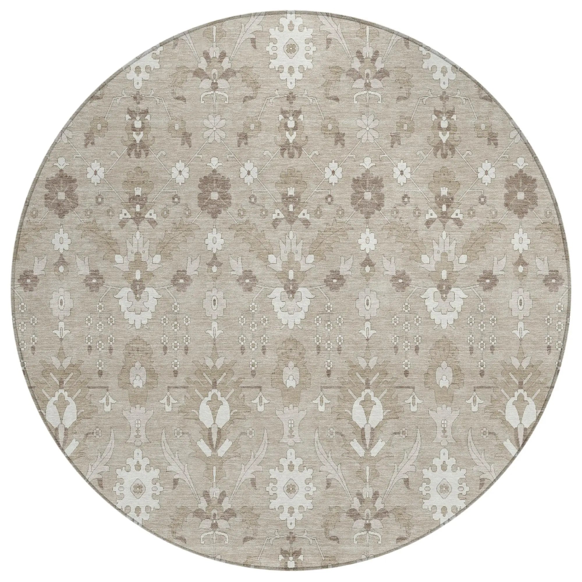 Beige and cream oval area rug with floral pattern, made of durable polypropylene for stylish decor.
