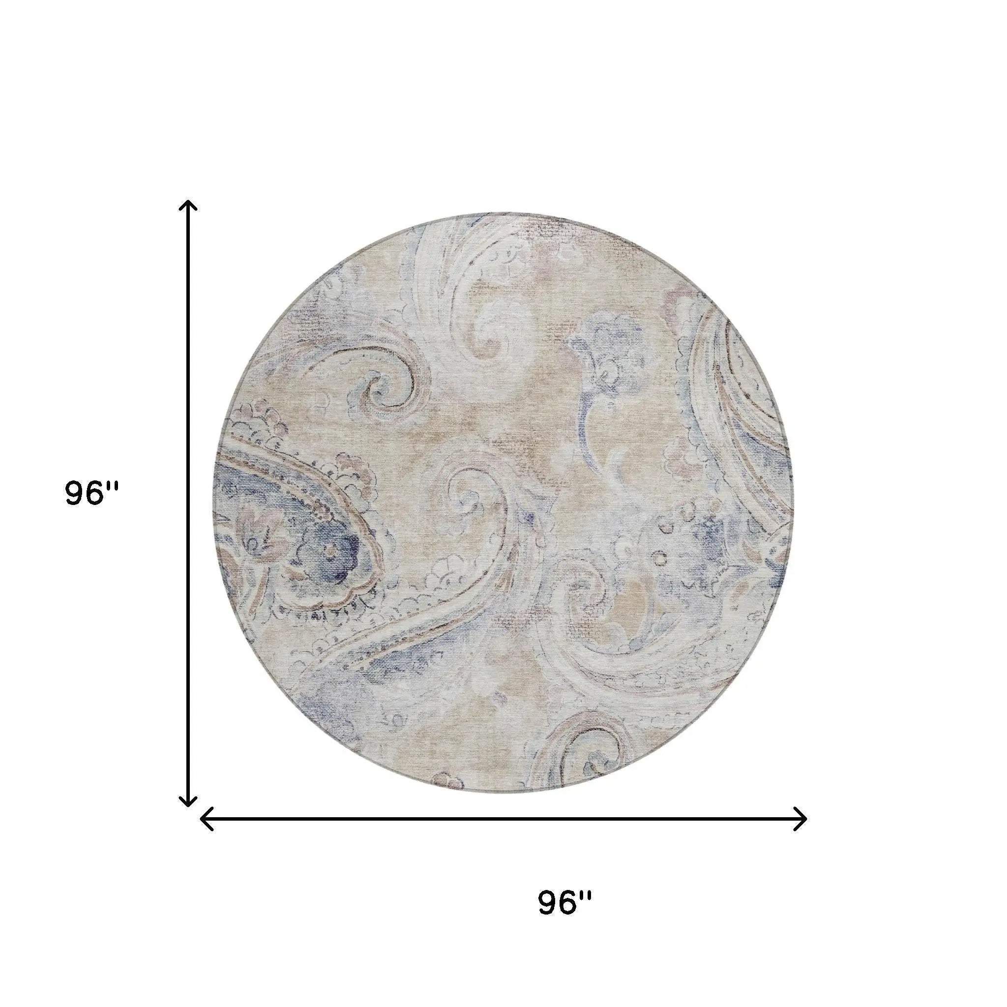 8' Beige And Brown Round Paisley Washable Indoor Outdoor Area Rug Homeroots Outdoor