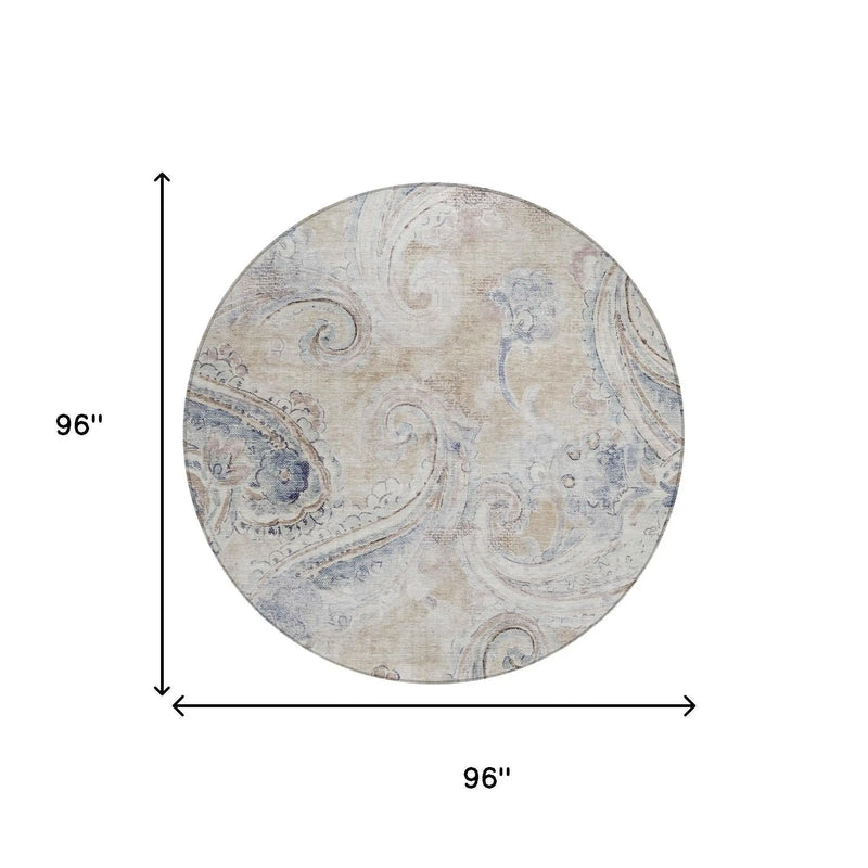 8' Beige And Brown Round Paisley Washable Indoor Outdoor Area Rug Homeroots Outdoor