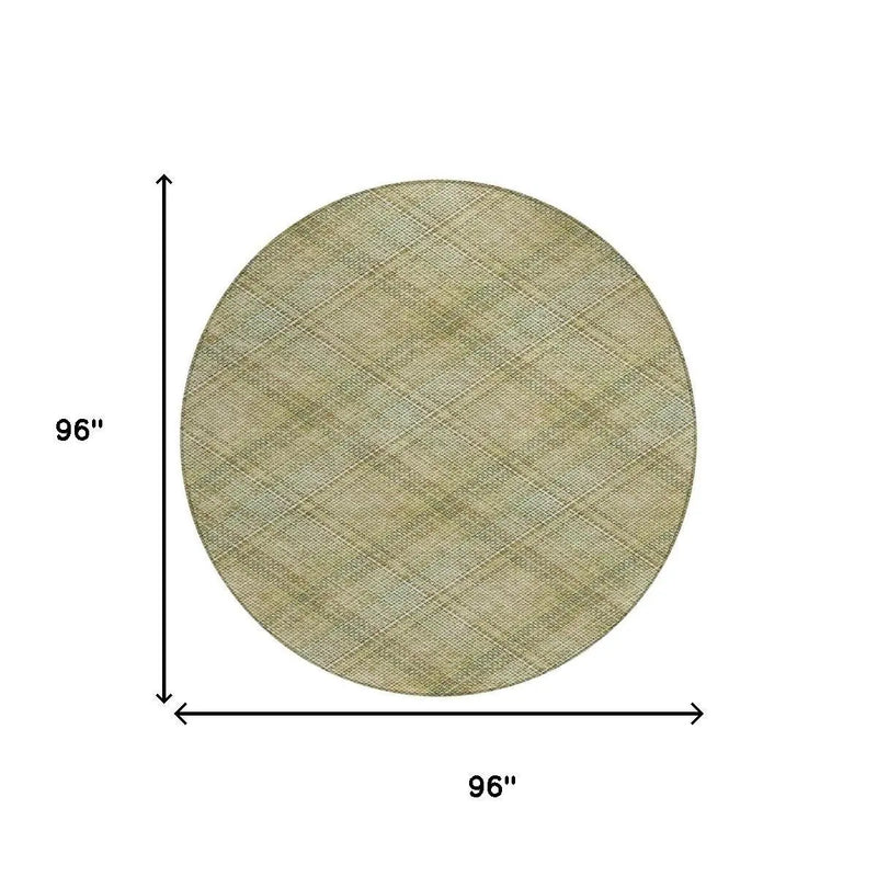 8' Beige And Brown Round Plaid Washable Indoor Outdoor Area Rug Homeroots Outdoor