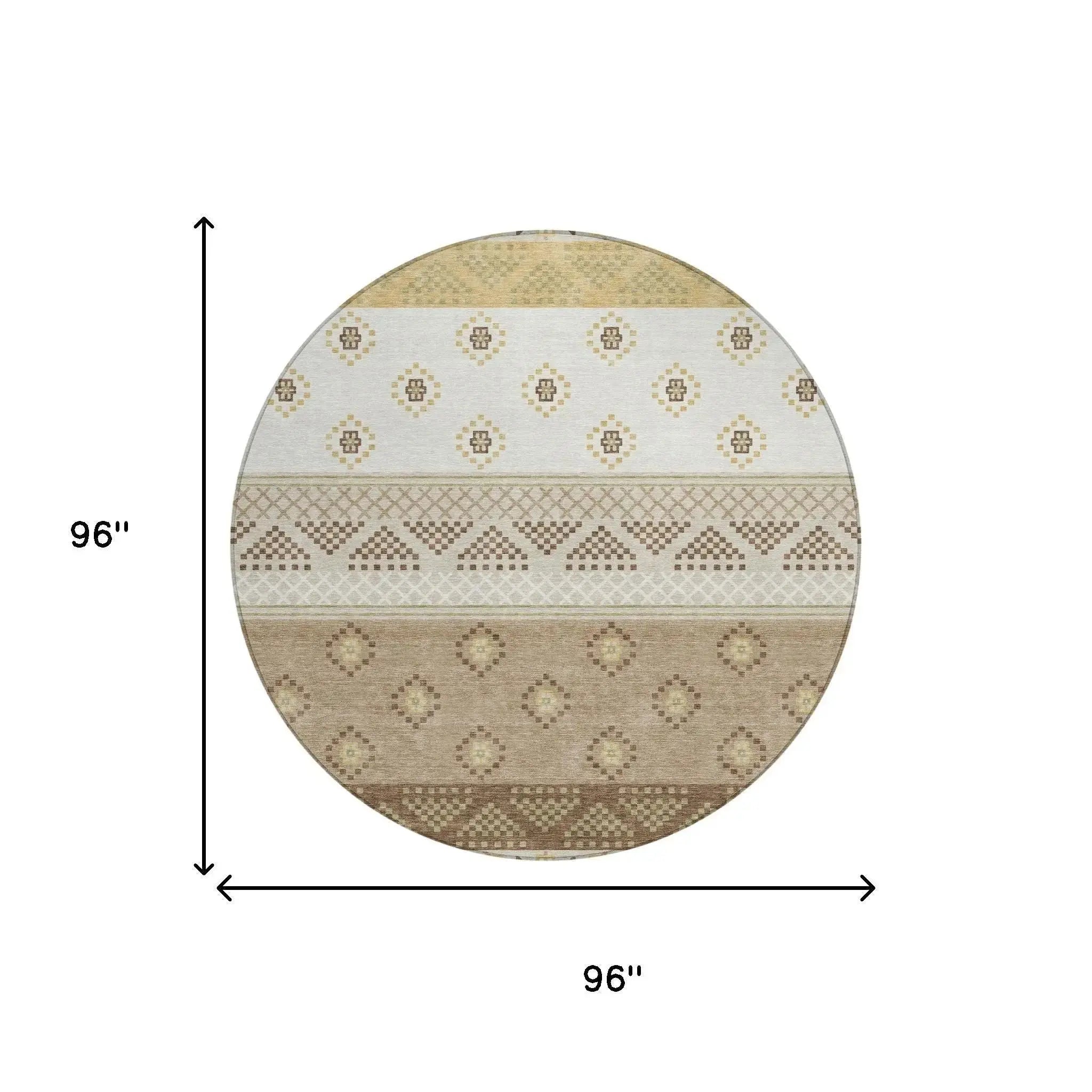8' Beige And Brown Round Striped Washable Indoor Outdoor Area Rug Homeroots Outdoor
