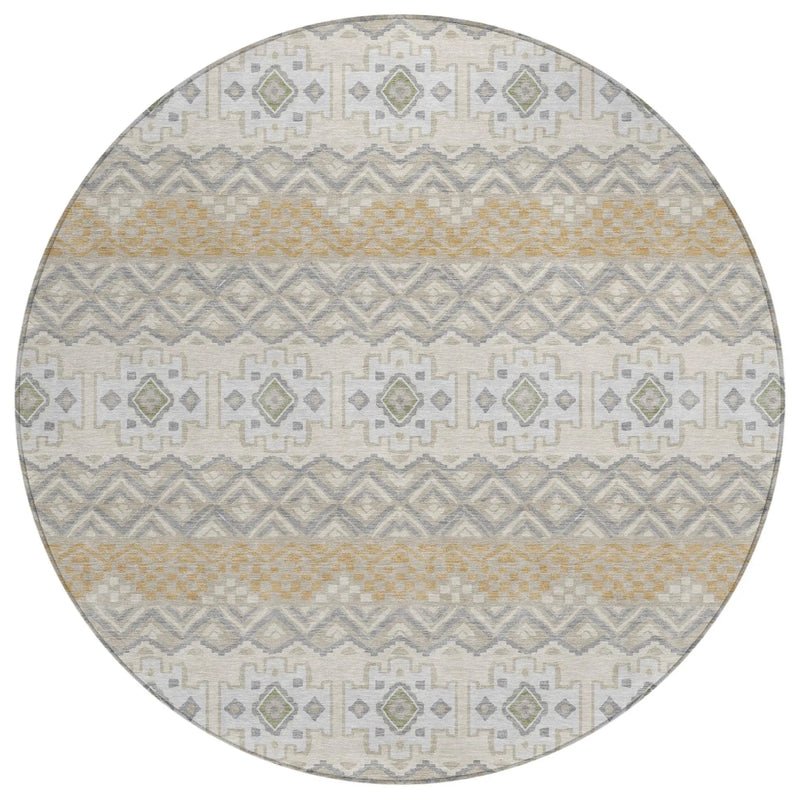 8' Beige And Brown Round Striped Washable Indoor Outdoor Area Rug Homeroots Outdoor