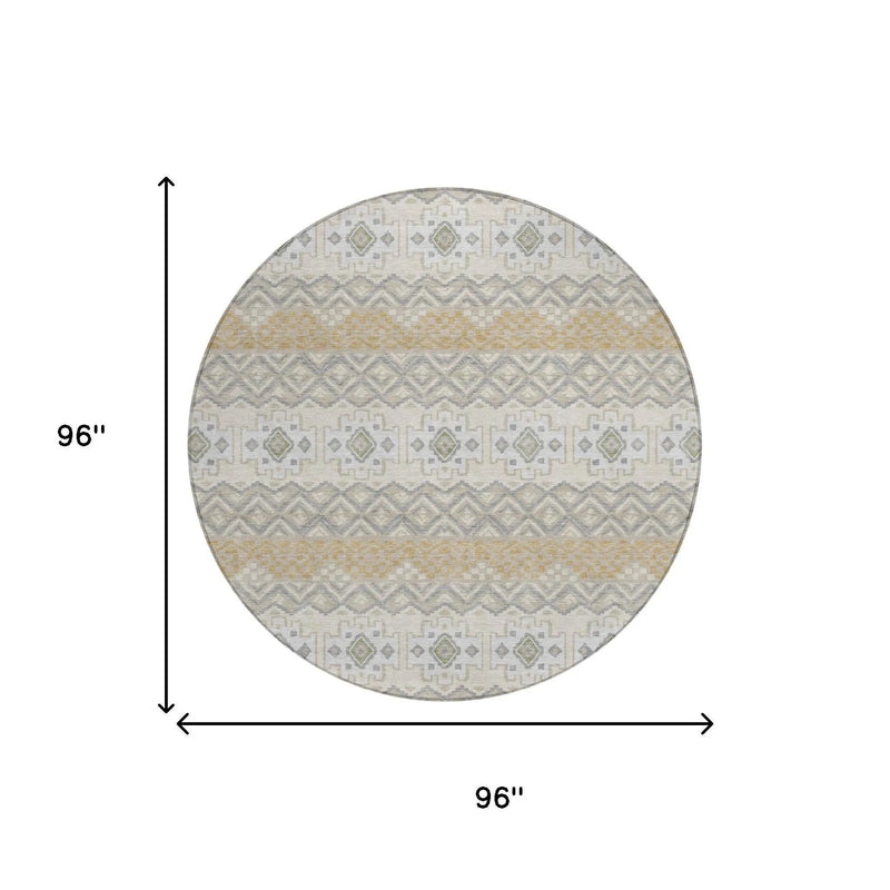 8' Beige And Brown Round Striped Washable Indoor Outdoor Area Rug Homeroots Outdoor