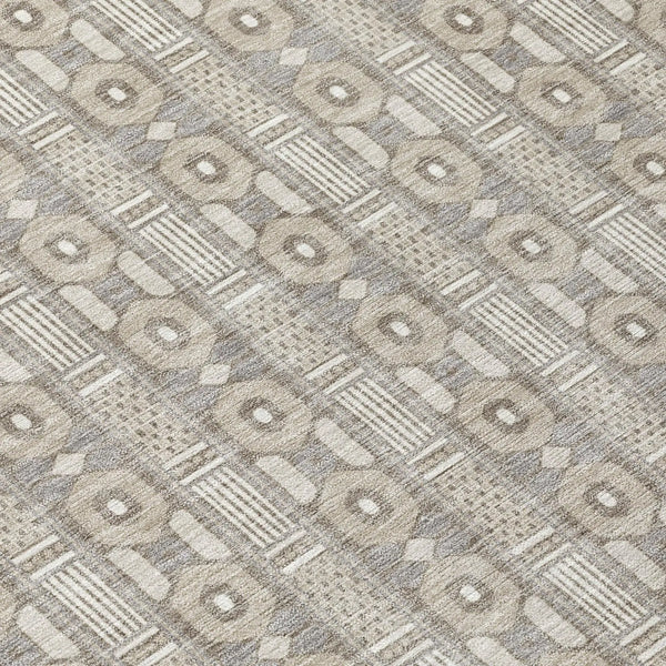 8' Beige And Brown Round Striped Washable Indoor Outdoor Area Rug Homeroots Outdoor